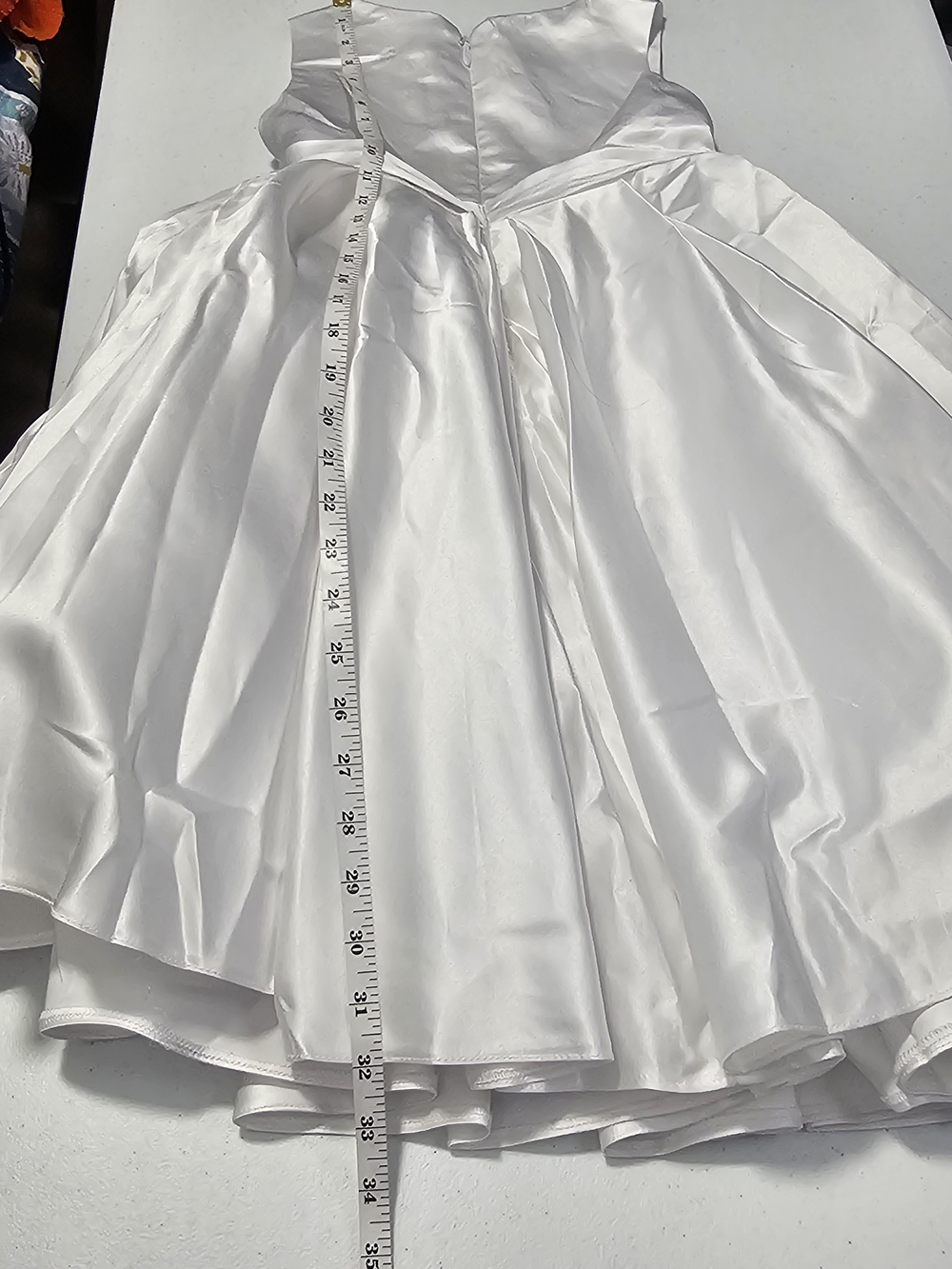 Azazie Coco Flower Girl Communion Pageant White A-Line Bow Matte Satin Dress - Picture 15 of 15